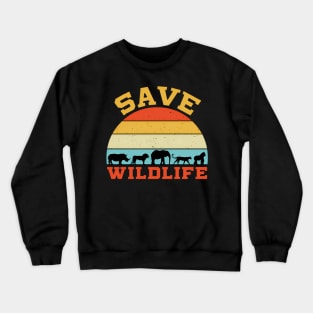 Save Wildlife Endangered Rhino Lion Elephant Tiger Gorilla Crewneck Sweatshirt